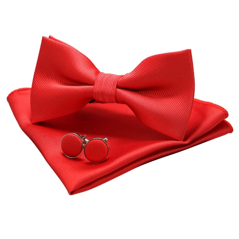 JEMYGINS Red Bow Tie Silk Bowtie and Pocket Square Hankerchief With Cufflinks Sets for Men(5) - Image 2